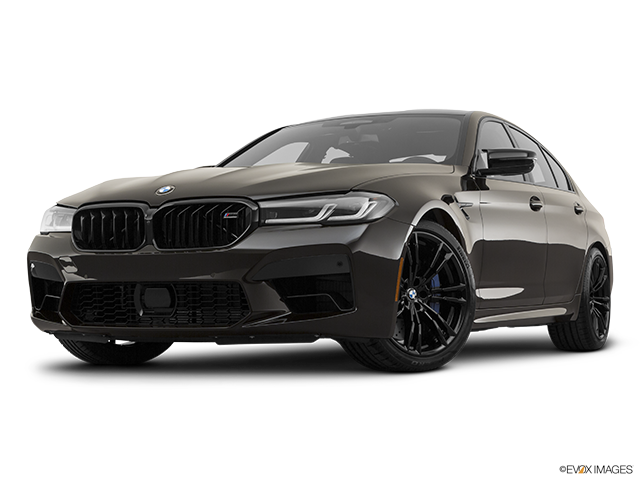 2021 BMW M5 Front angle view, low wide perspective